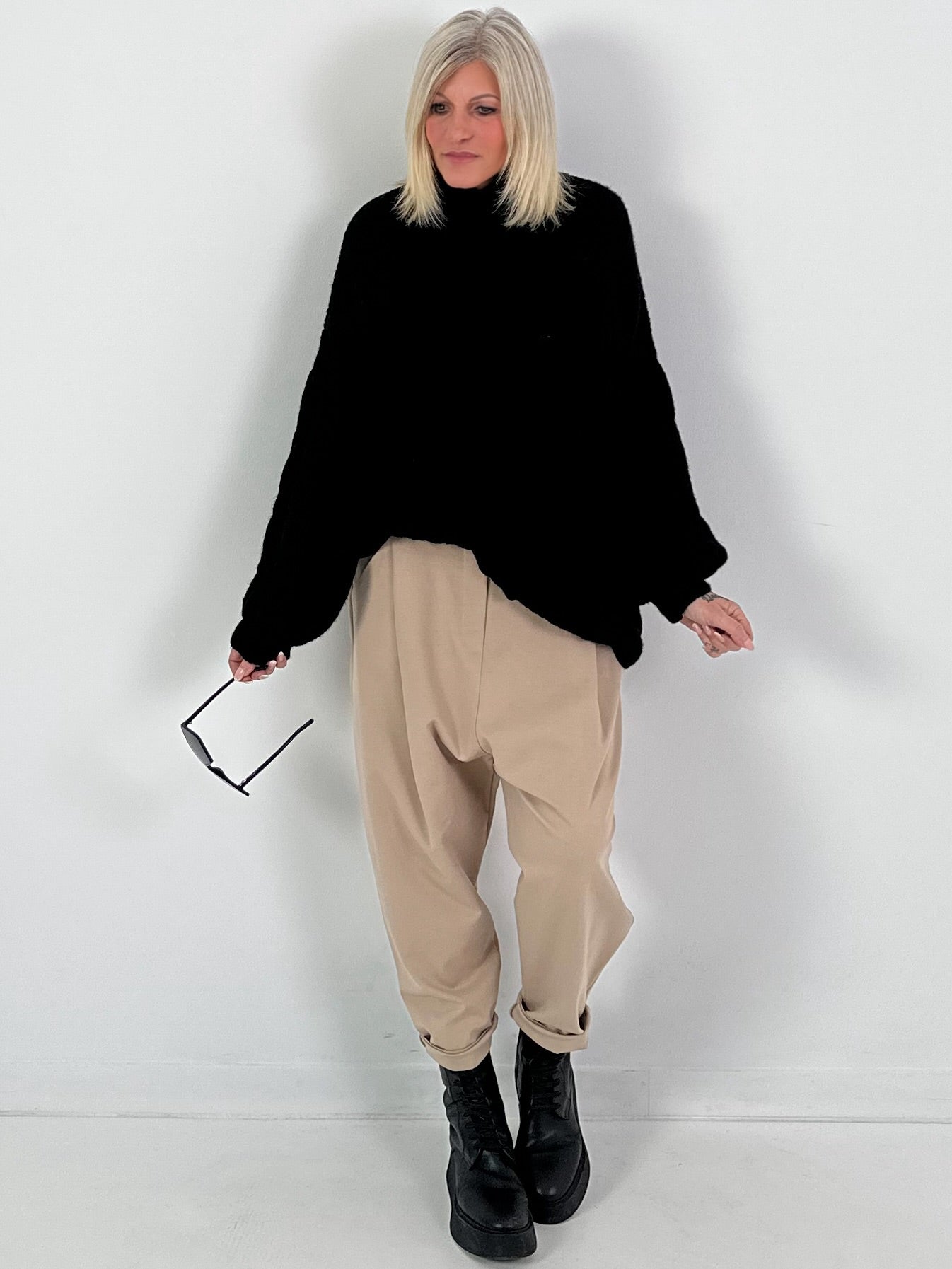 Lässiger Pullover mit Zopfmuster Modell "Pure Cable" - schwarz