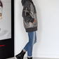 Jacke im Materialmix mit Pailletten und Strasskreuz - anthrazit