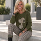 Pullover mit Strass-Cartoon-Motiv - oliv