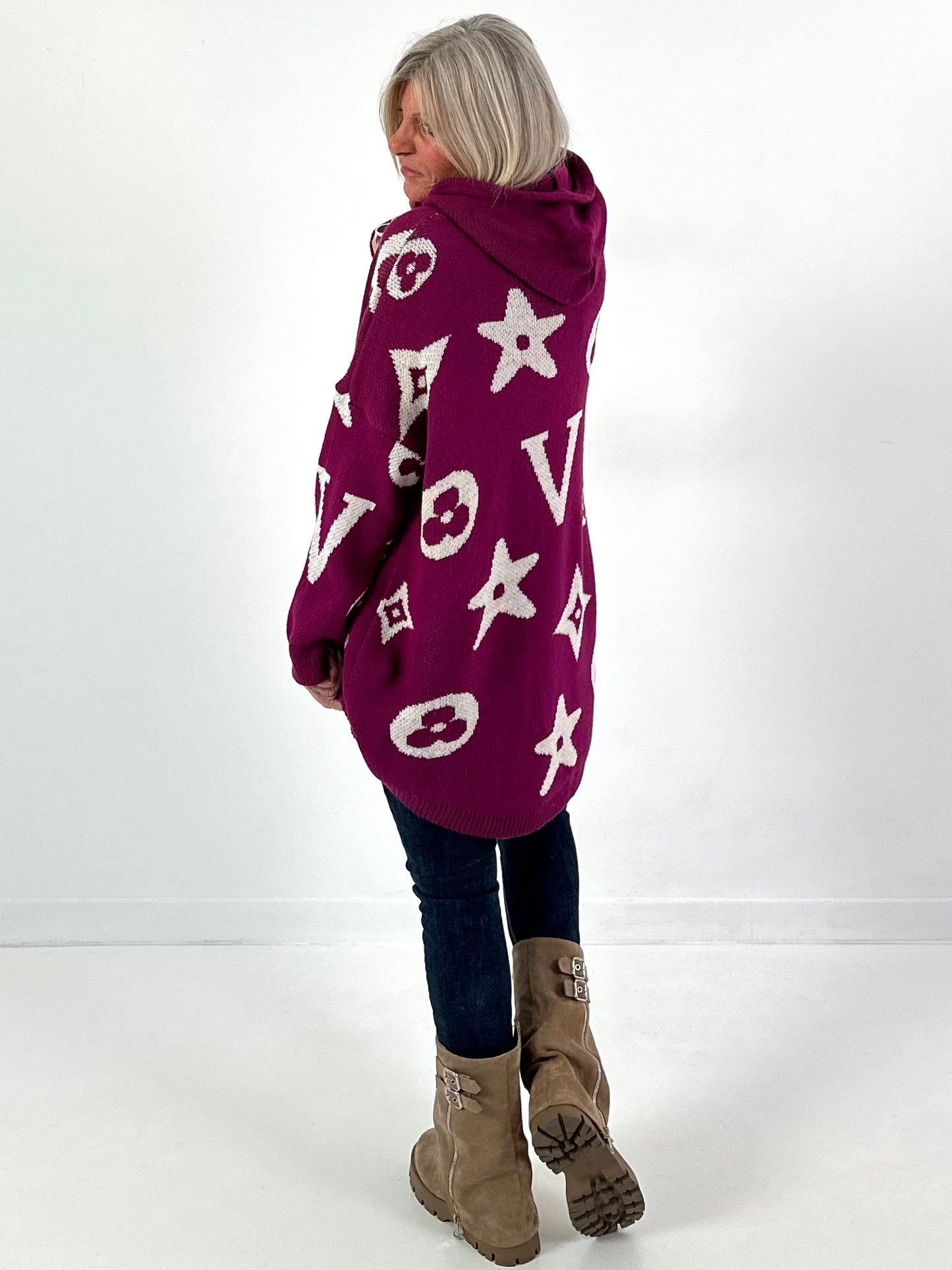 Strickpullover mit Kapuze Modell "Cozy Beam" - purple