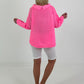 Blouse-style shirt with round neck - neon pink