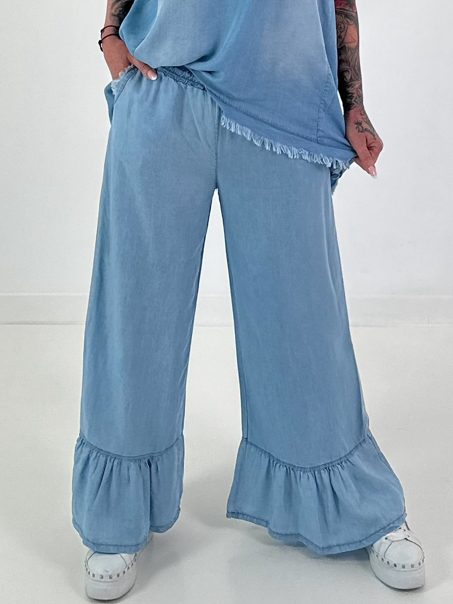 Ruffle Hem Jeans - Light Blue