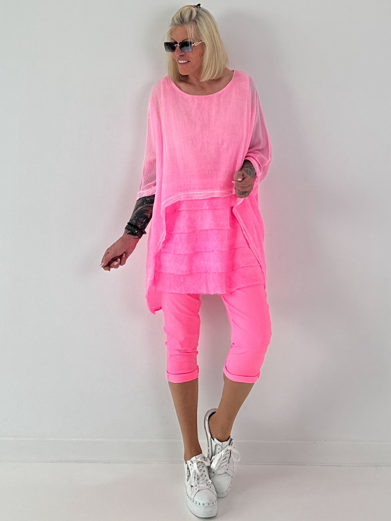 Tunika im Layer-Look - neonpink