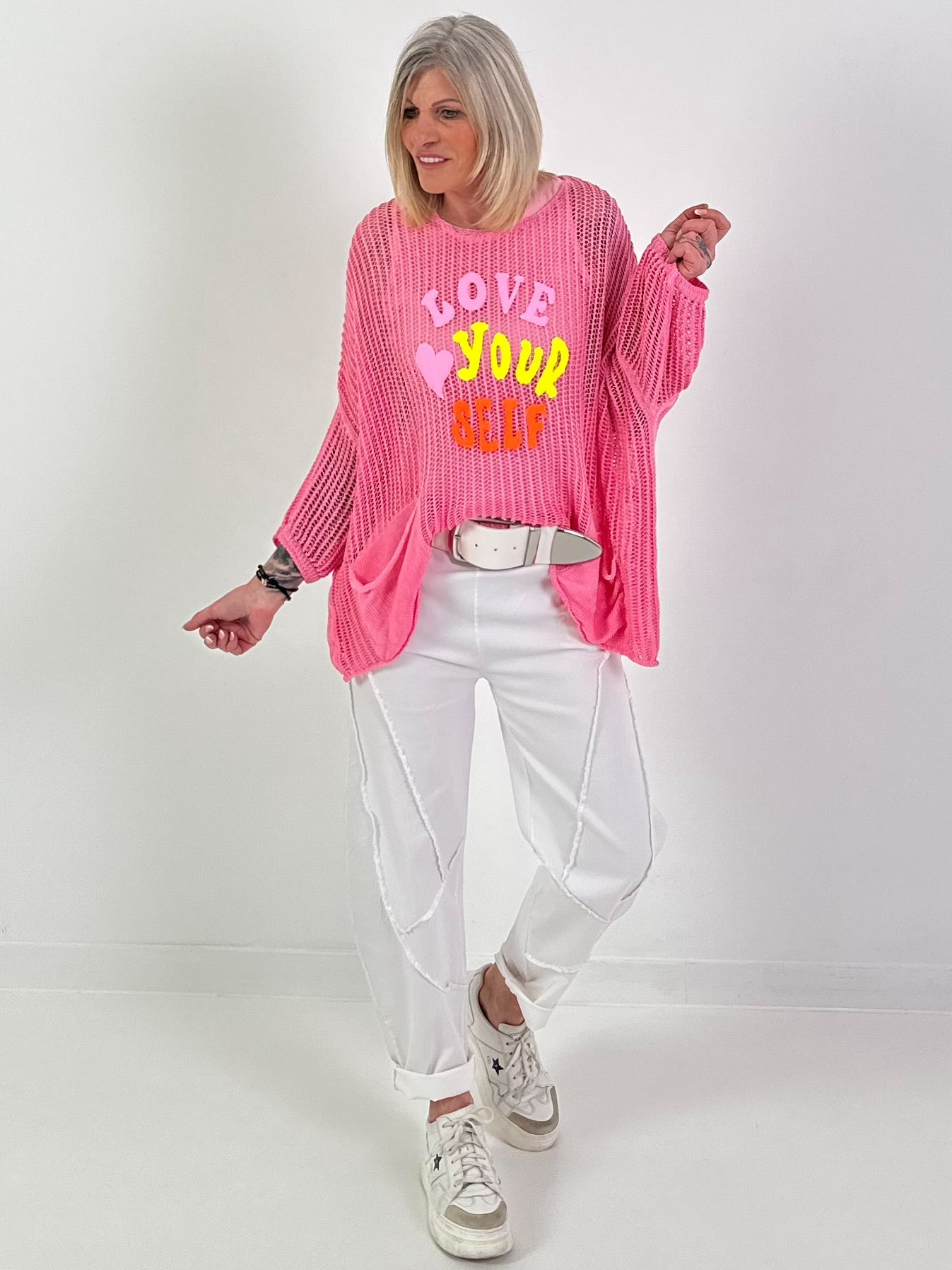 Häkelpullover love yourself - rosa