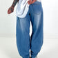 Jeans with gathered snap-button hem - denim