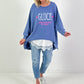 Oversized stonewashed Sweatshirt Modell "Glück..." - jeansblau