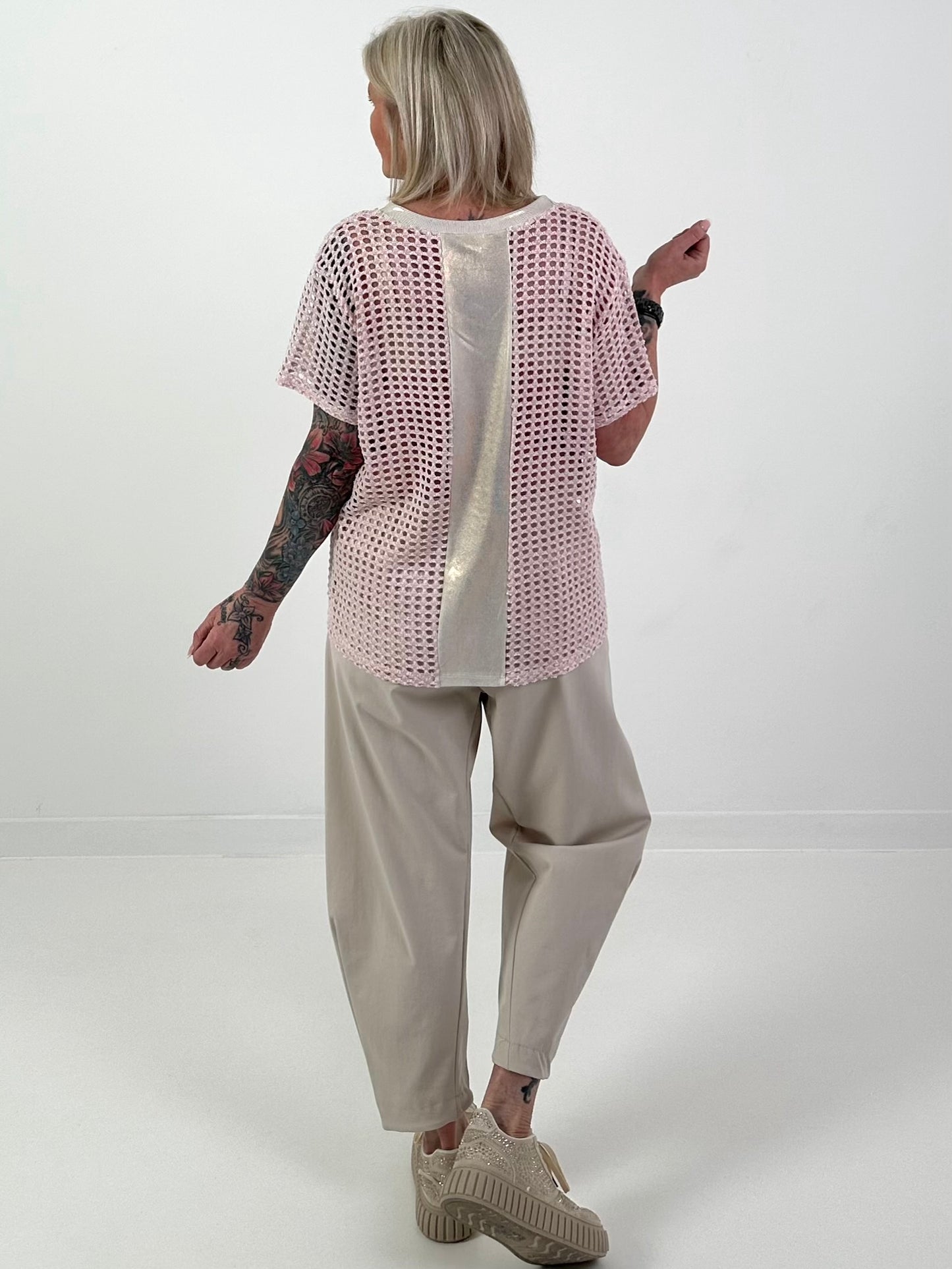 Häkelshirt mit V-Ausschnitt - rosa