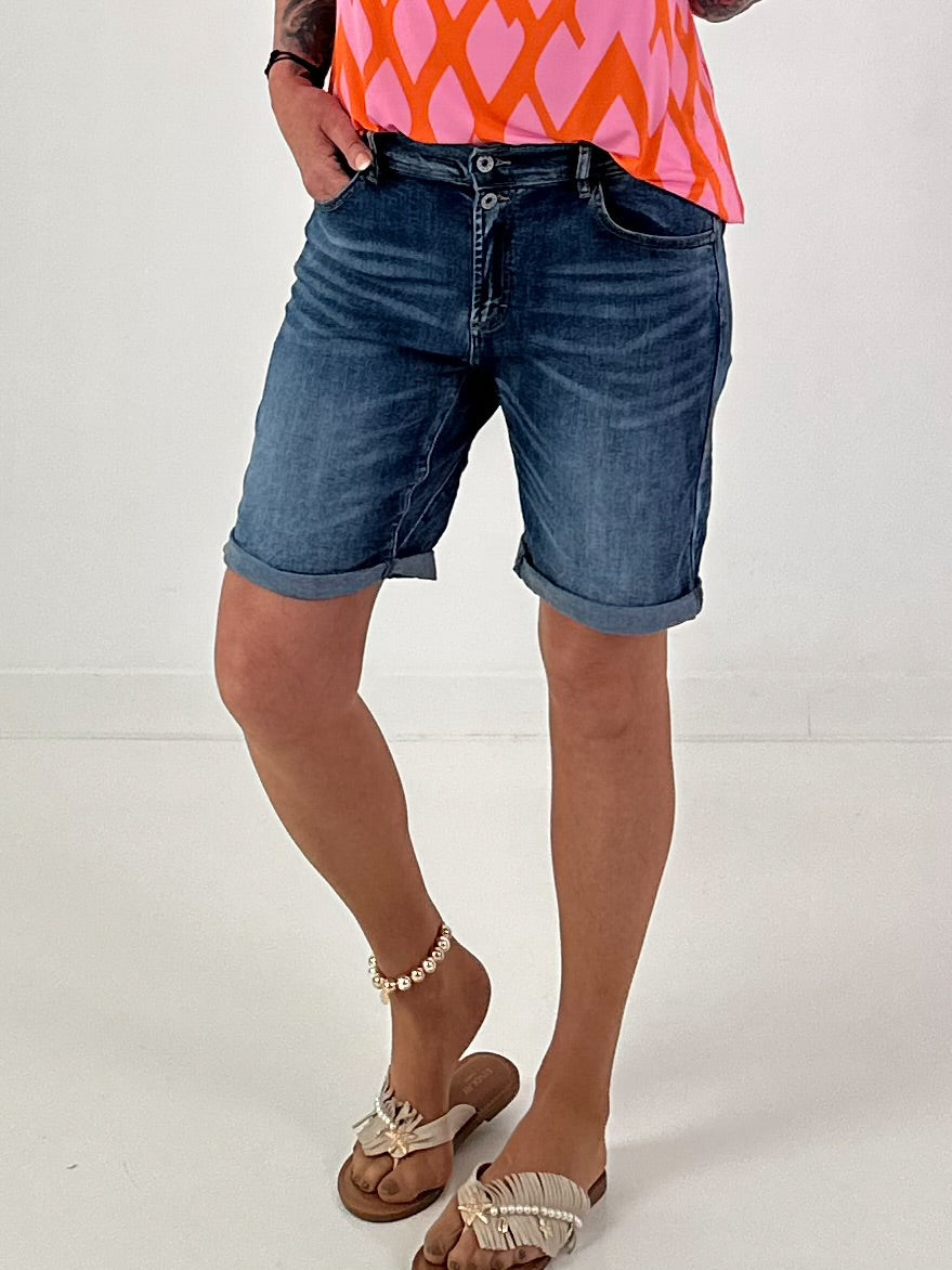 Jeans-Short mit umgeschlagenem Saum - dunkelblau
