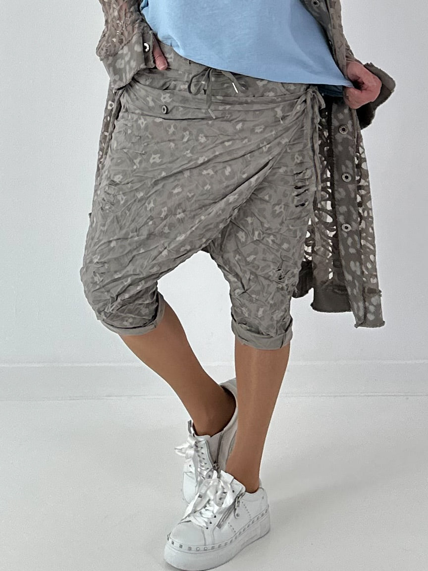 Stylische Hose mit Überwurf im Knit-Look - taupe