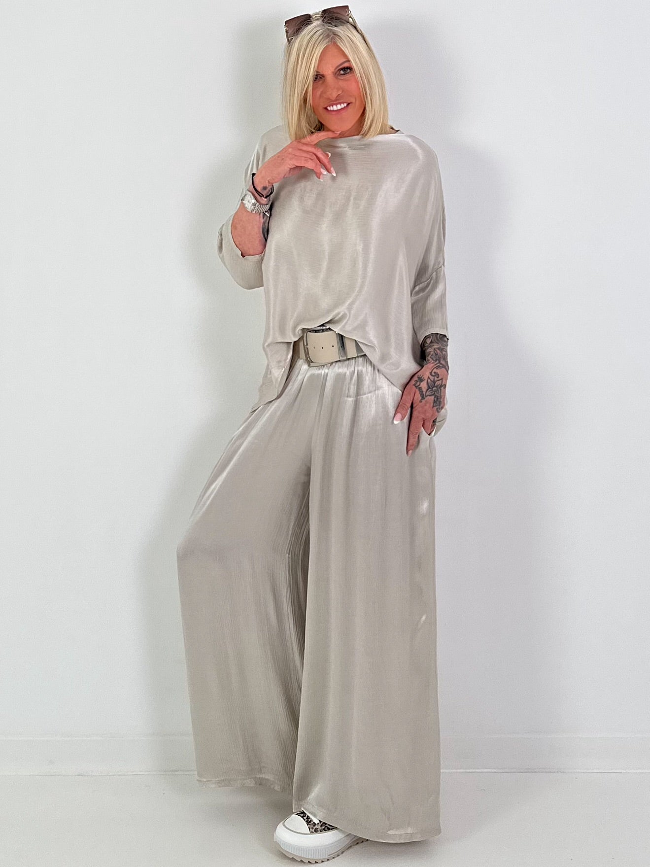 Two-piece satin look - beige