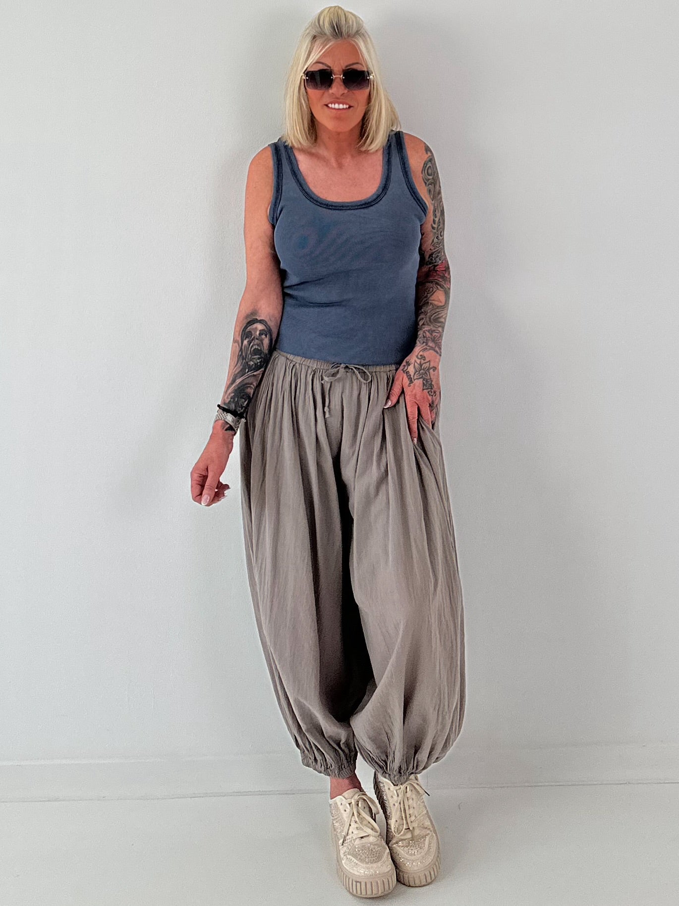 Ripp Tank Top stone washed - blau