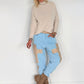 Sweathose im Materialmix - hellblau -beige