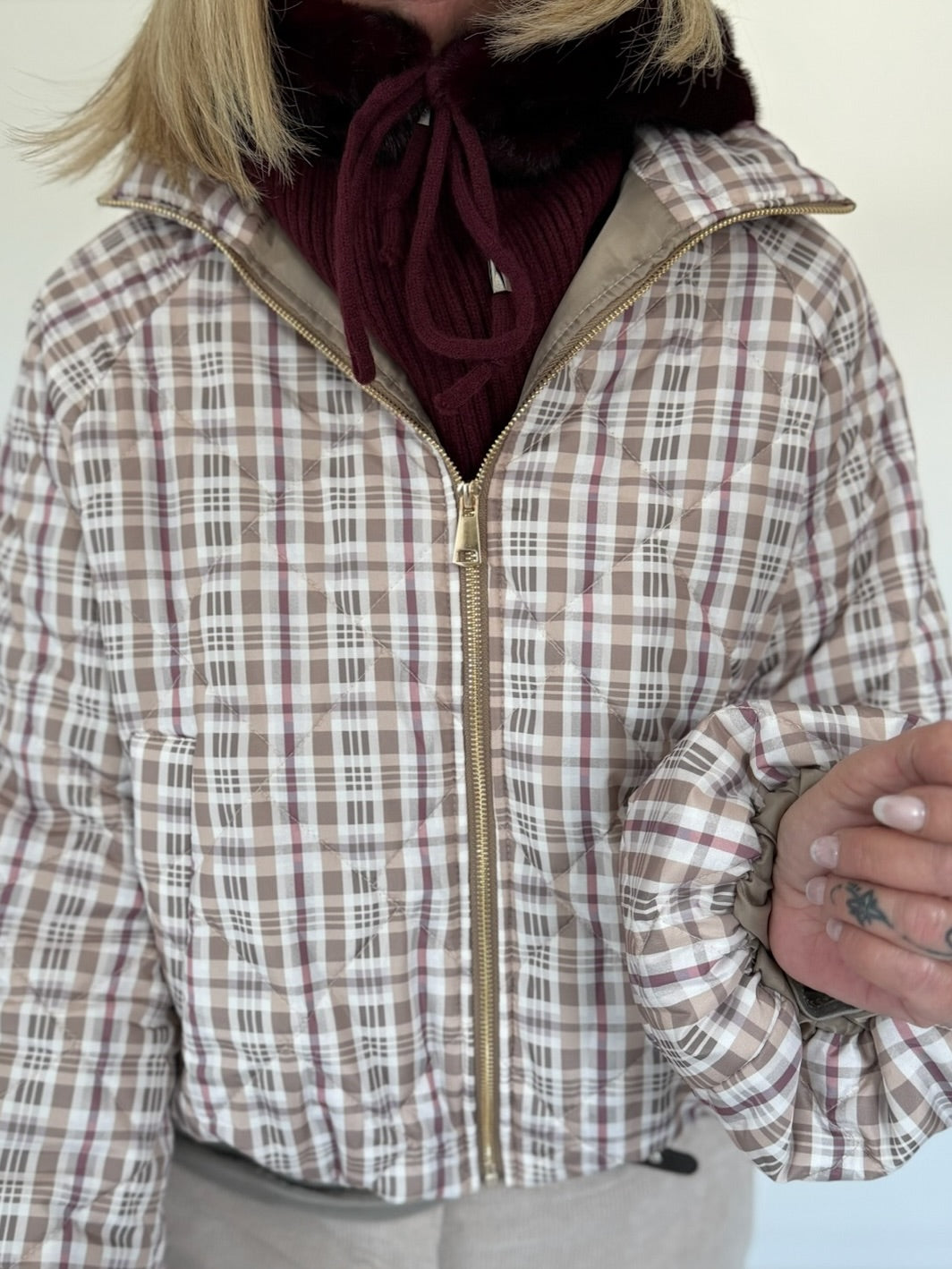 Bomber jacket in a plaid look - beige-multicolored