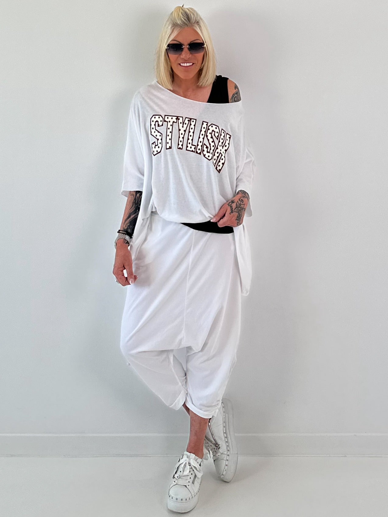 Poncho Shirt mit Schriftzug - weiss
