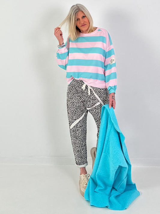 Sweater mit Streifen - rosa-türkis