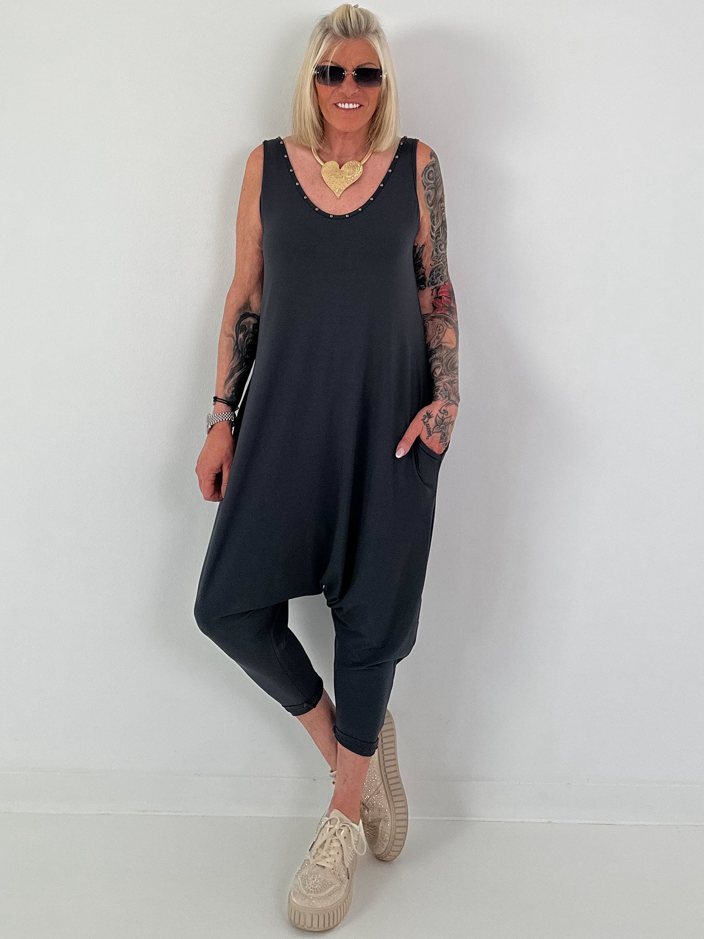 Jumpsuit mit Nieten - anthrazit