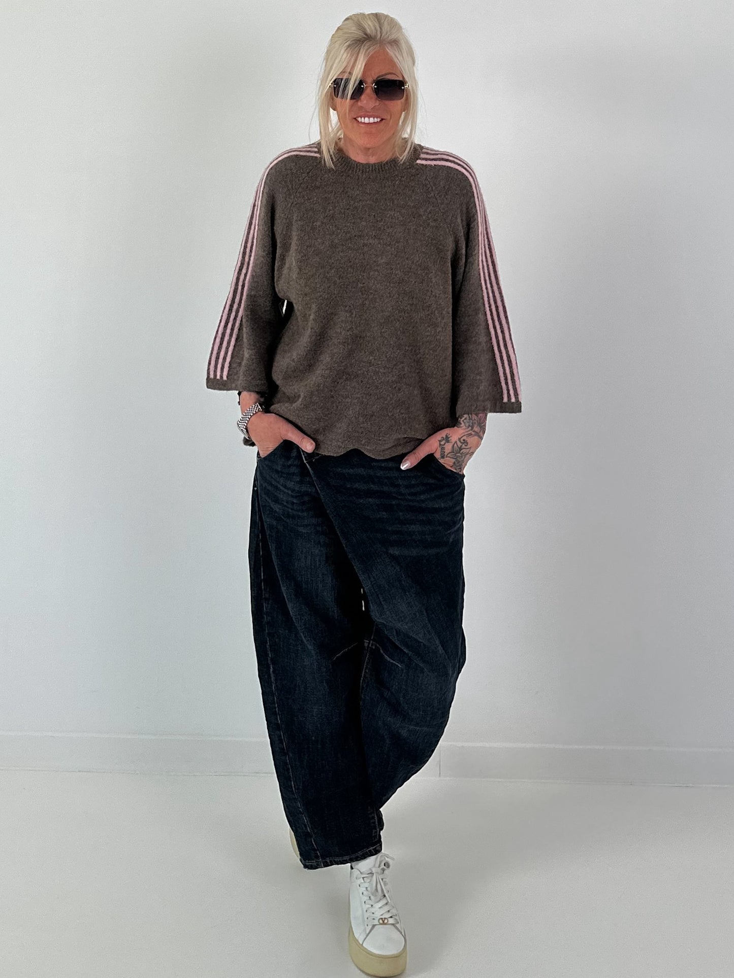 Pullover mit halbem Arm - taupe