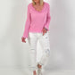 Blouse met kanten ruches - roze