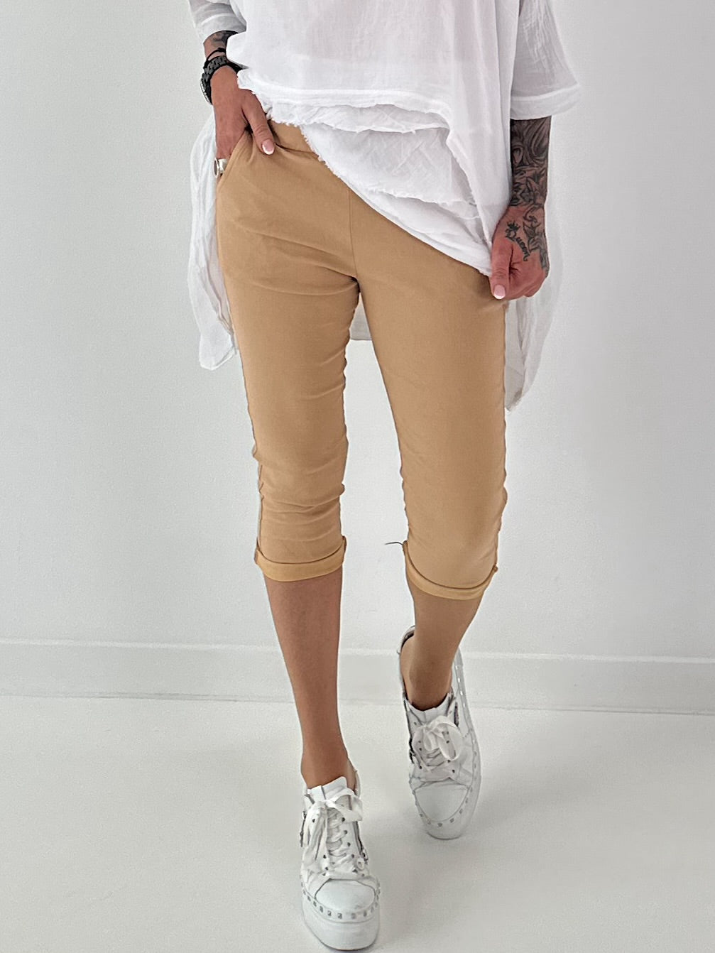 Capri Hose mit Bindeband - sand
