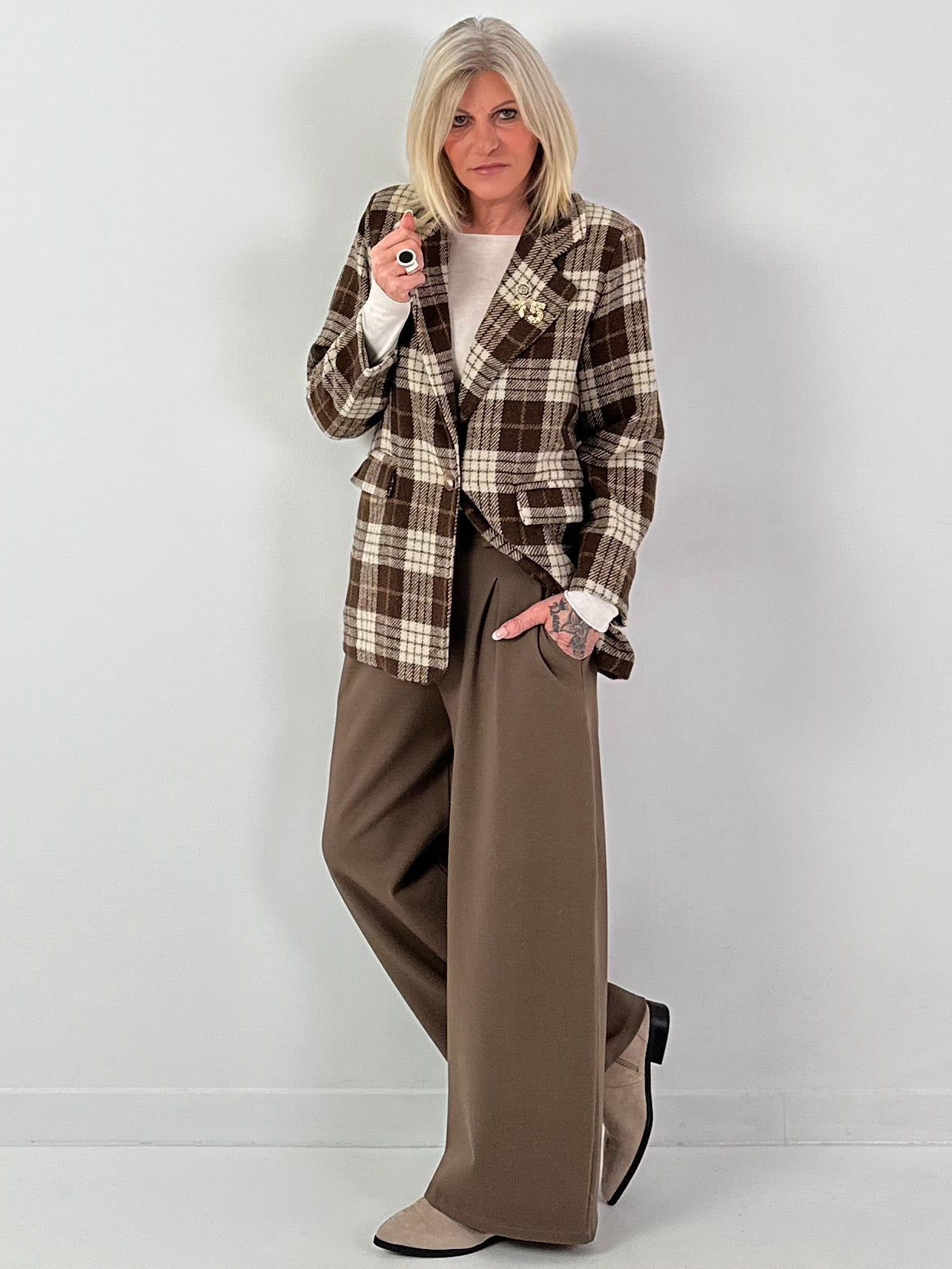 Geruit wollen blazer, model "Royal Check" - chocolade-veelkleurig