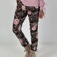 Hose in Wildleder-Optik mit Leo Print und floralem Muster - mokka - mehrfarbig
