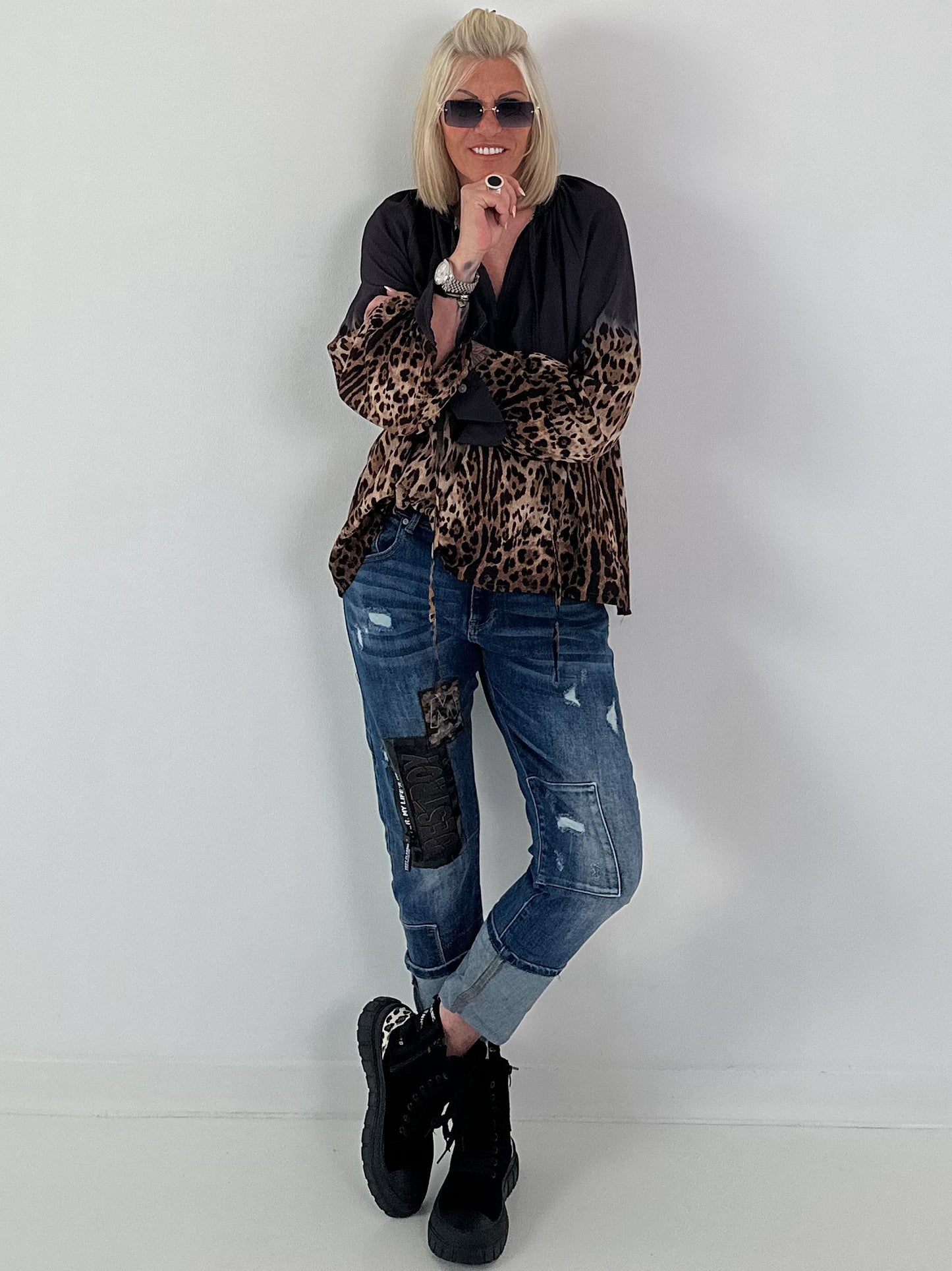 Tunika mit Leo-Print - leo-anthrazit