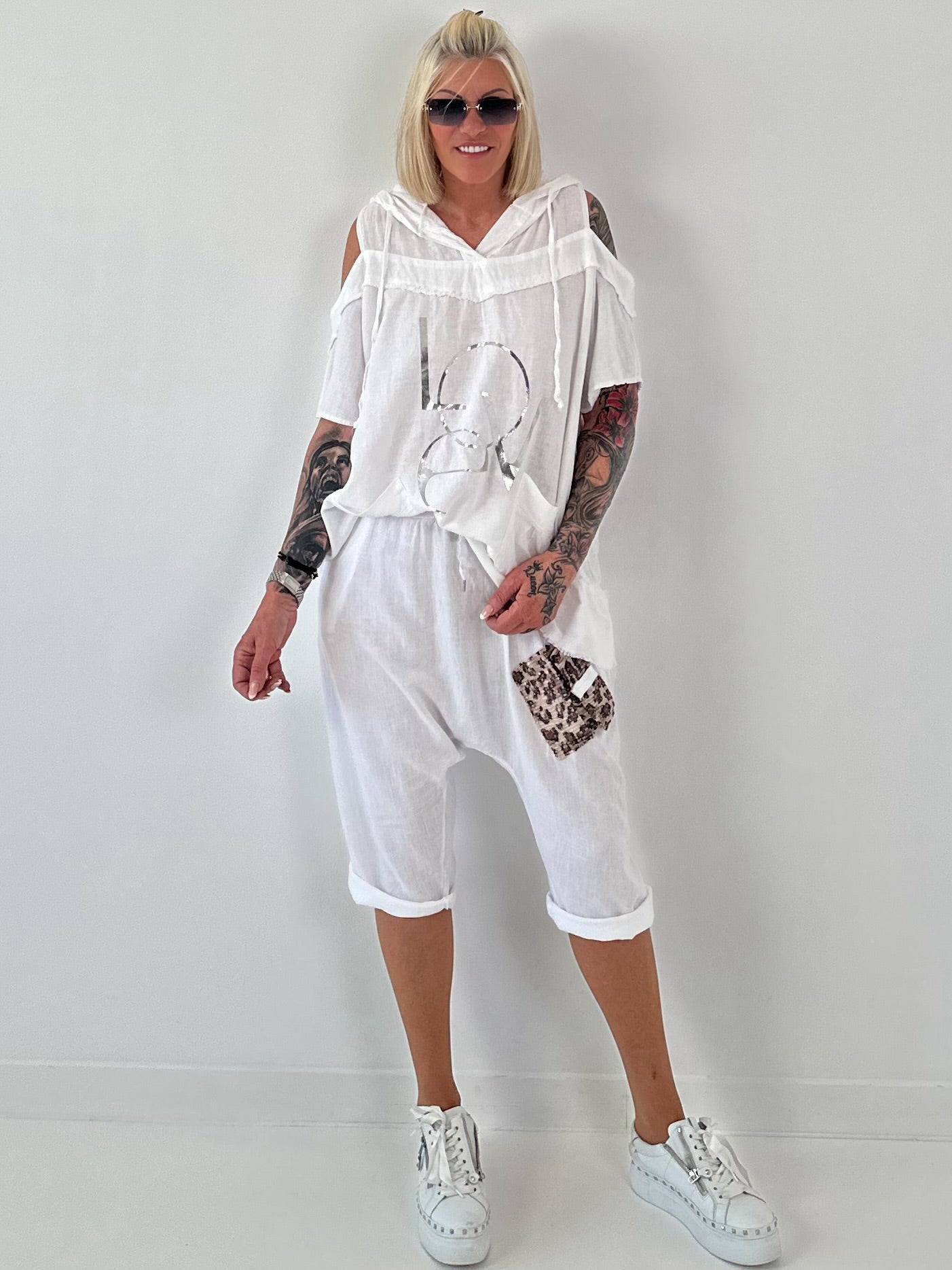 Linen Shirt with Off-Shoulder Cut-Outs Leo - beige