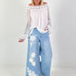 Silk tunic with crocheted neckline - white