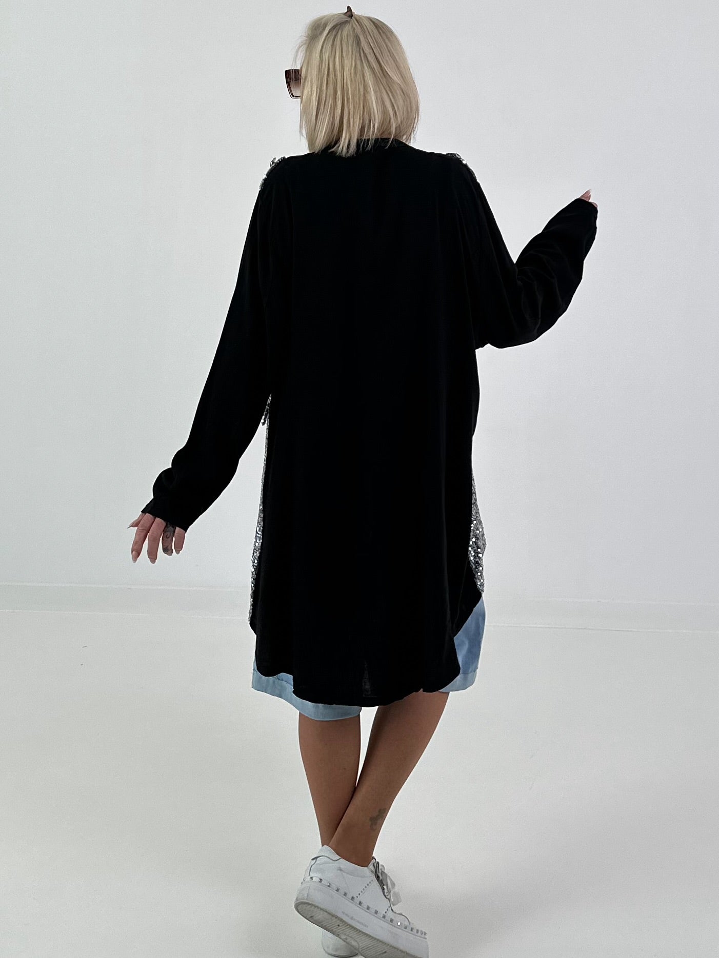 Oversized Linen Military Blazer - Black
