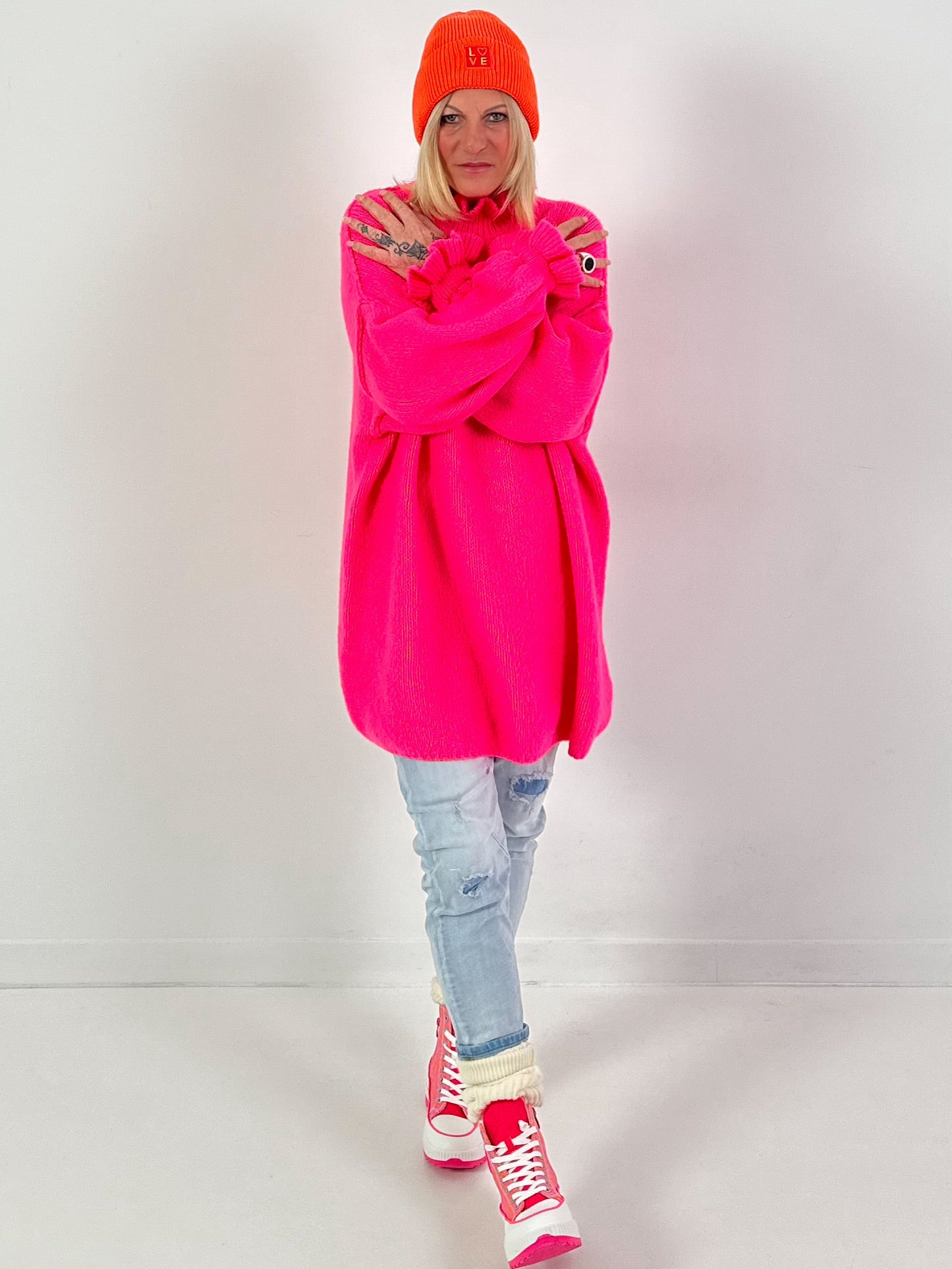 Oversized lange trui "Ruffle Drama" - neonroze