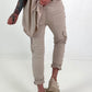 Trousers with crochet flowers and patch pockets - beige