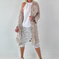 Jeansmantel mit Leo und floralem Netzeinsatz - beige
