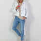 Denim jacket with crochet pockets - white