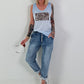 Feinstrick Top mit Leo Patch - hellblau