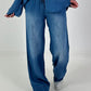 Light-wash, wide-leg jeans - dark blue