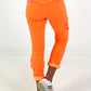 Trousers with crochet flowers - neon orange