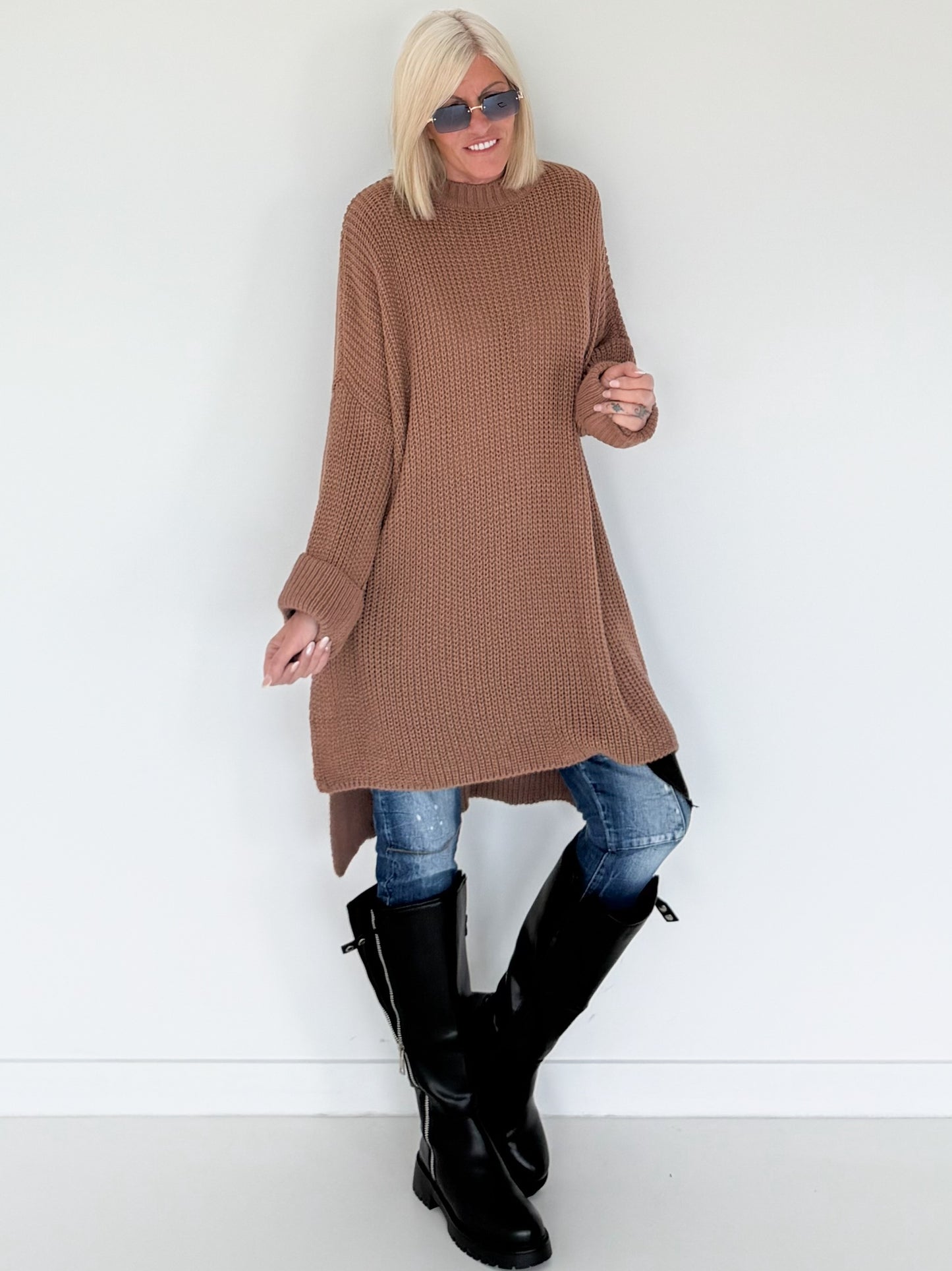 Long Strickpullover - cappuccino