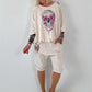 Oversized Shirt mit Cut Outs und Skull - beige