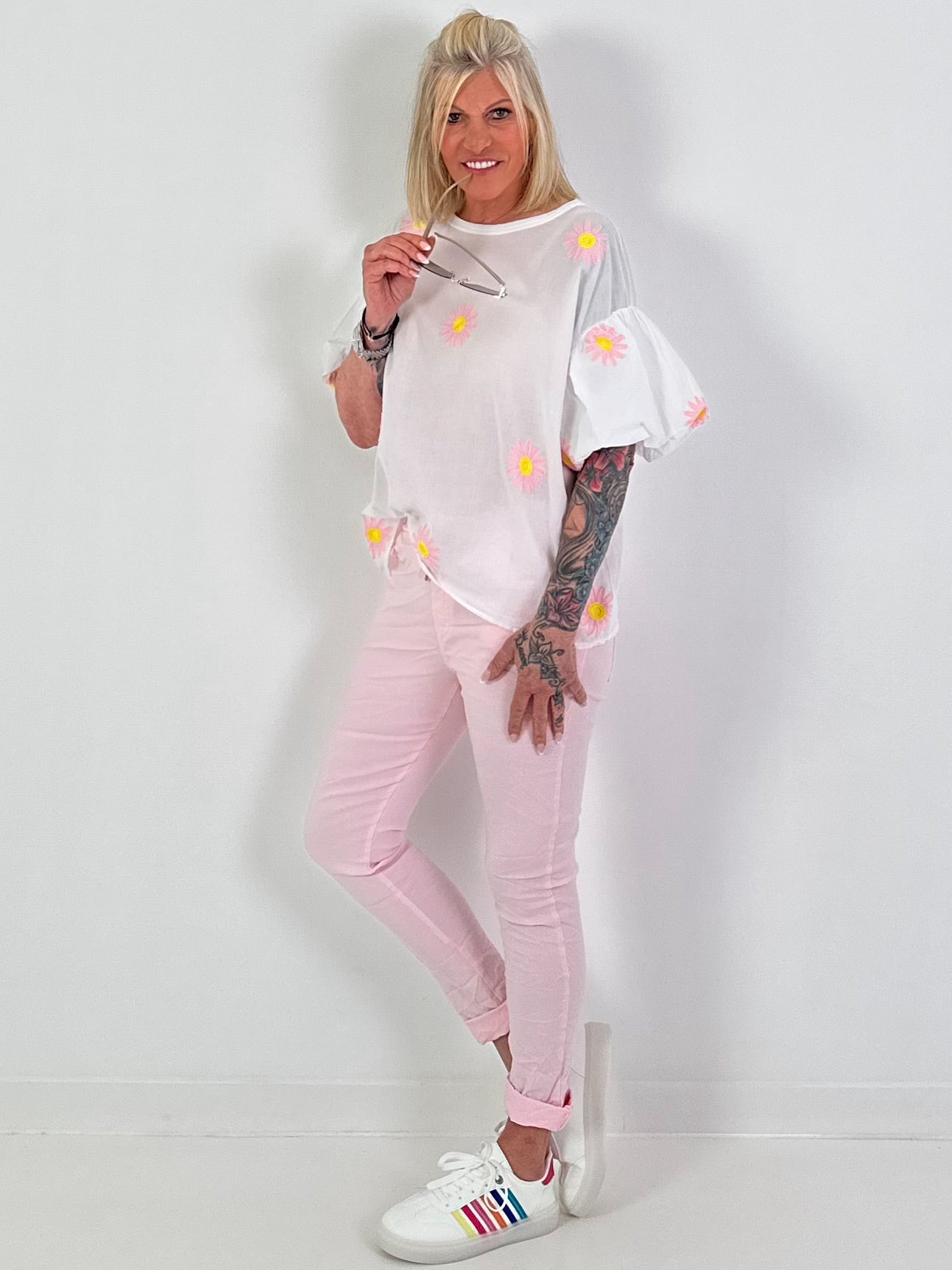 Blouse shirt with "puff sleeves" - white