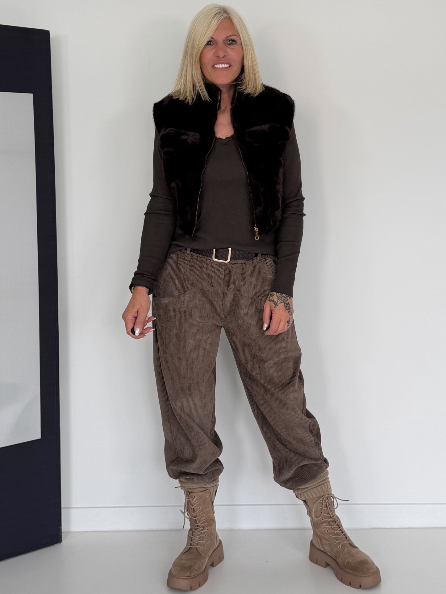 Comfortabel vest met teddyvoering - mokka
