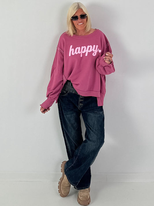 Sweatshirt mit happy Print - berry