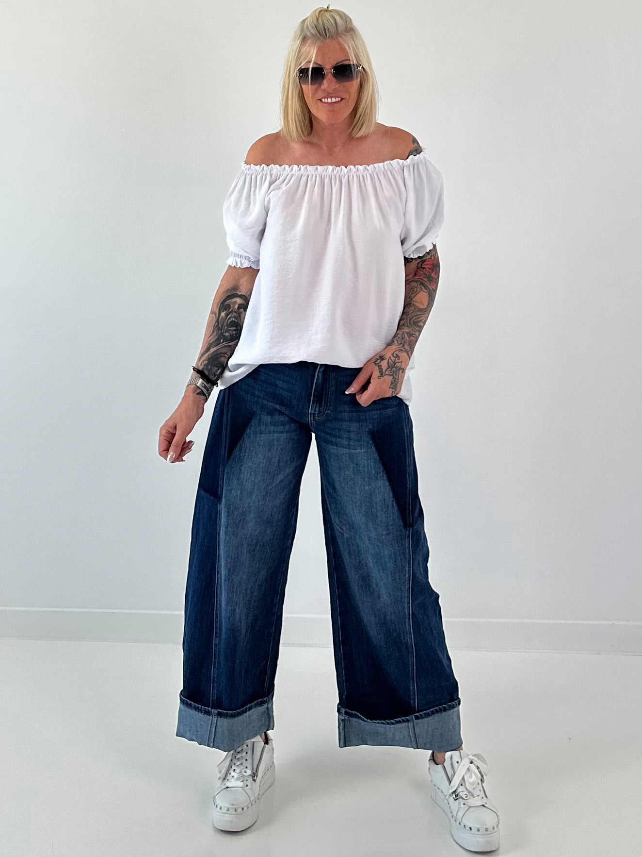 Carmen Tunika mit halben Arm  - weiss
