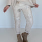 Broek van materiaalmix - beige