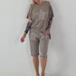 T-Shirt mit Häkelstern-Nieten-Cut-Outs - taupe