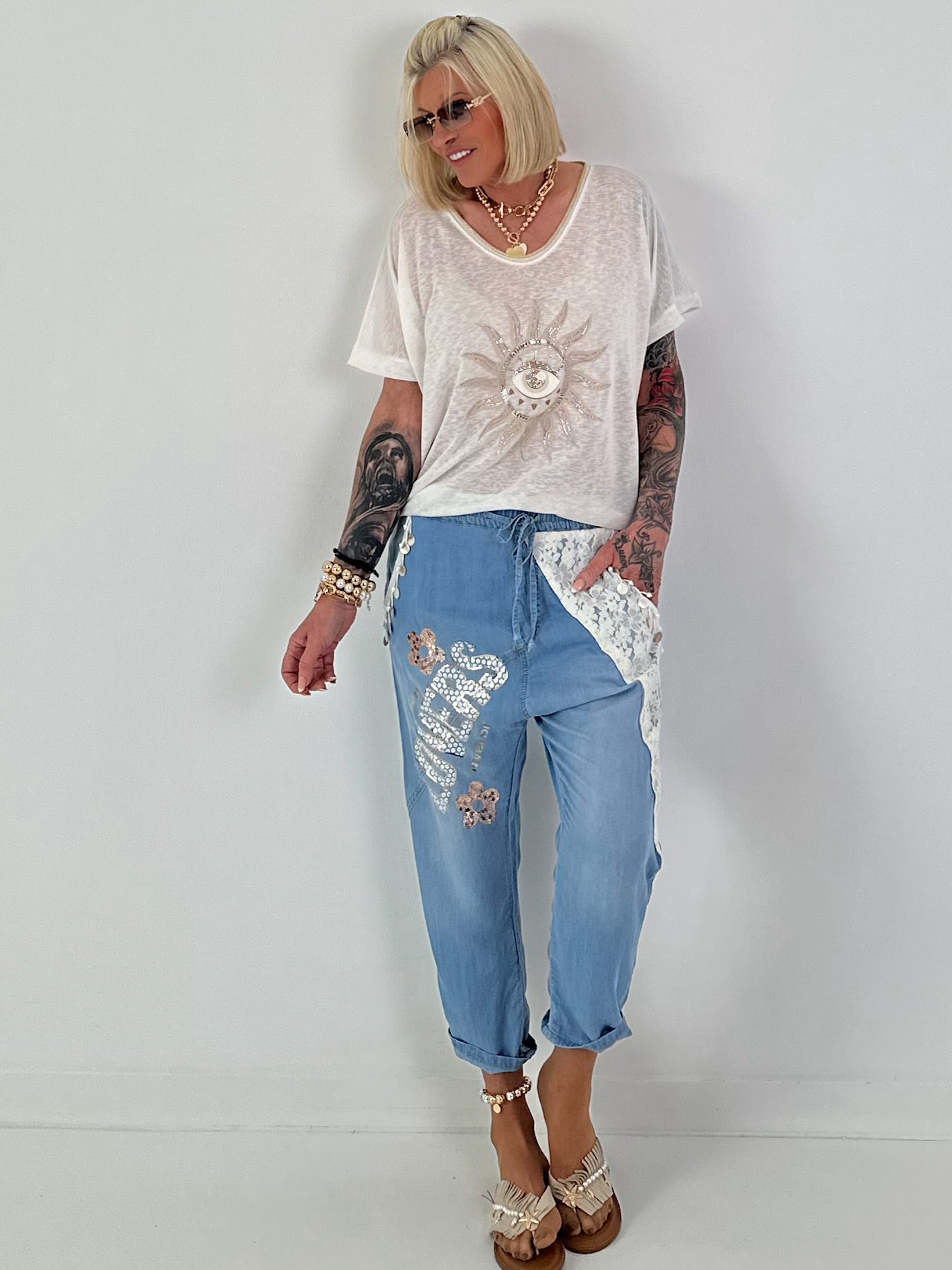 Fine Knit Top Sun with Lurex - ecru