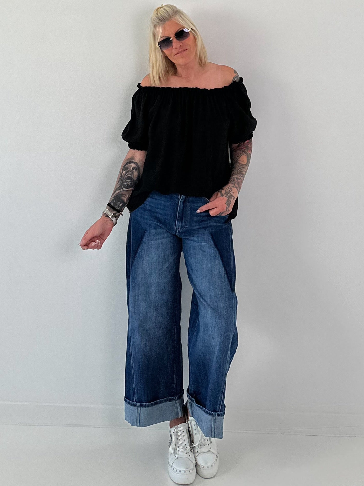 Carmen Tunika mit halben Arm  - schwarz