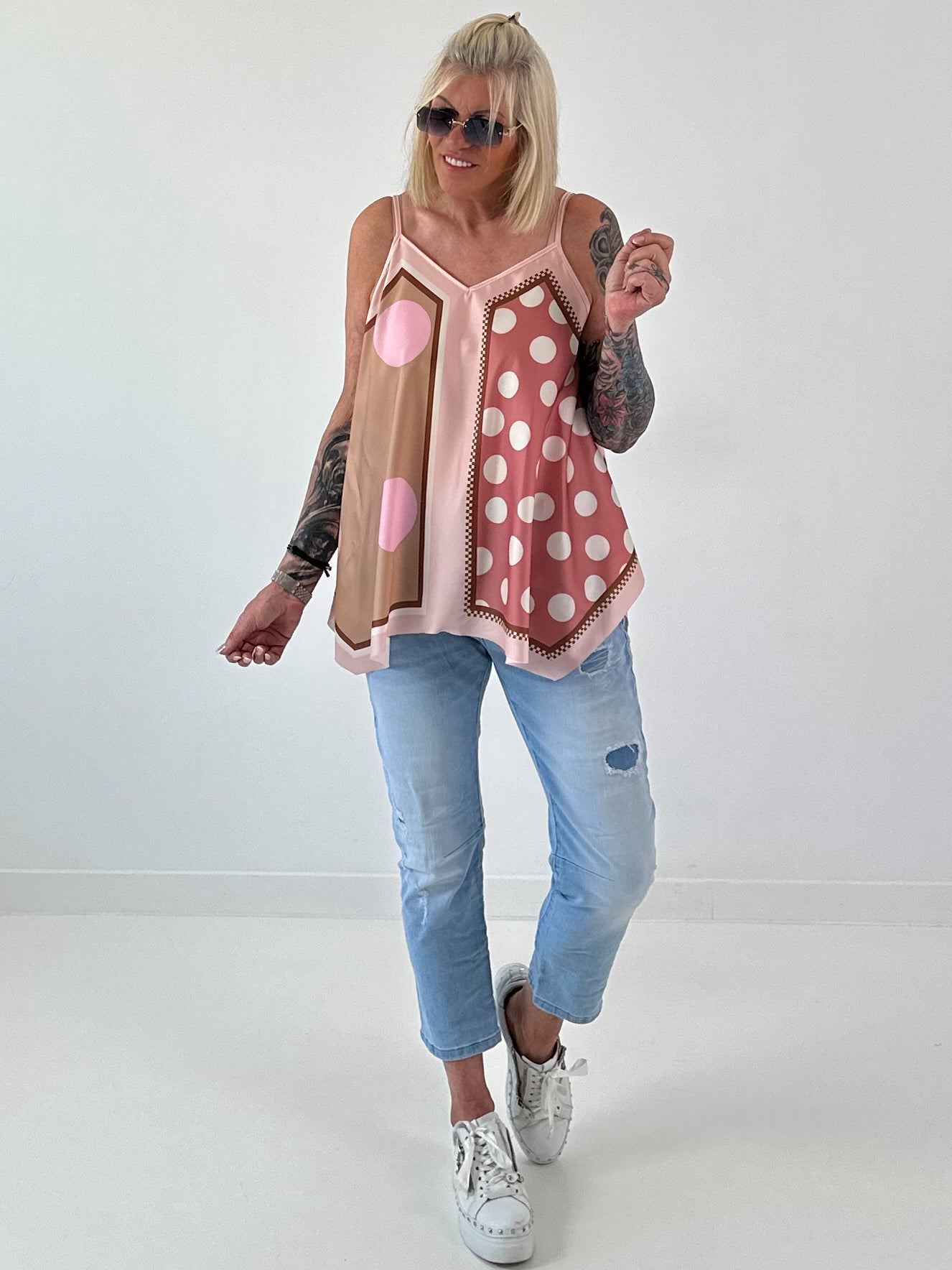 Luftiges Top mit Muster -  rosa - mehrfarbig
