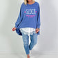 Oversized stonewashed Sweatshirt Modell "Glück..." - jeansblau