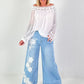 Silk tunic with crocheted neckline - white
