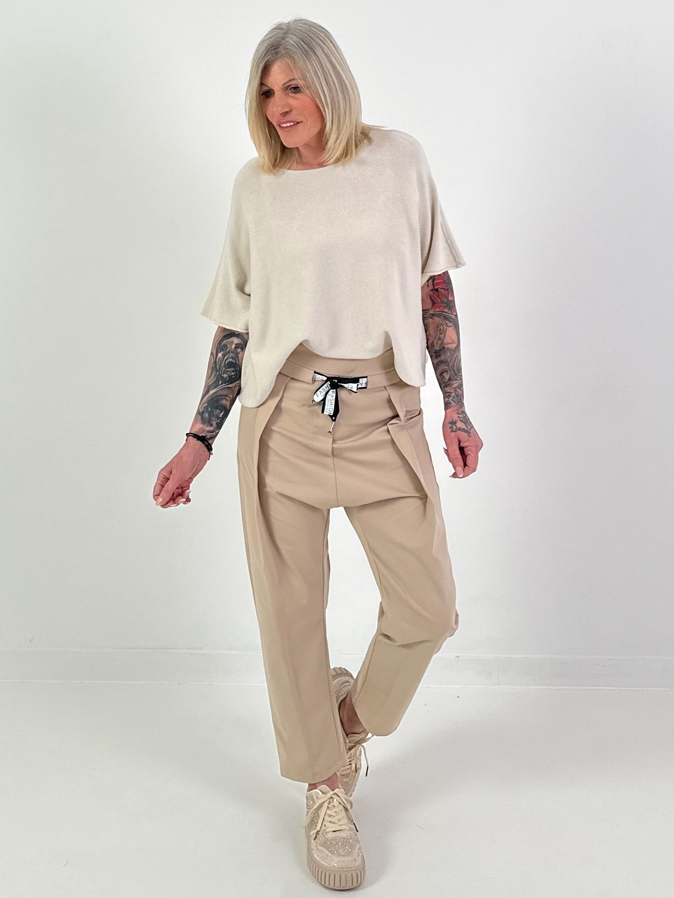 Strickpulli mit kurzem Arm - beige